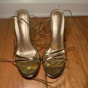 PrettyLittleThing Gold Strappy Heels
